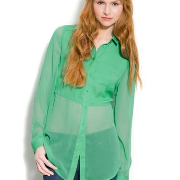 Free People Tops - Free People long sleeve green sheer top women's